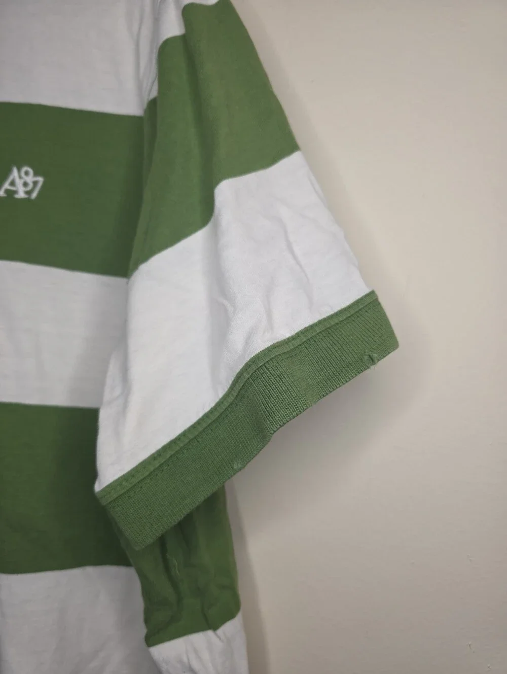 Aeropostale Worn Patina Green & White Striped Polo Shirt Size XL